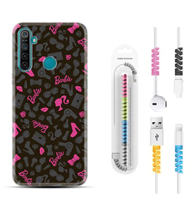 Realme 5i 5 Pro 6i 7 Pro 8 Kılıf Kablo Koruma Spiral Silikon Barbie and Shoes 1413