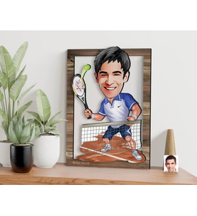 BK Gift Kişiye Özel Erkek Tenis Oyuncusu Karikatürlü 3D Ahşap Tablo, Sevgiliye Hediye, Arkadaşa Hediye, Yıl Dönümü Hediyesi, Doğum Günü Hediyesi-1