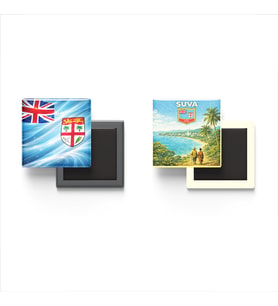 Buzdolap Magnetleri - Fiji Bayrağı ve Suva Retro Tema - 2'li Set Magneti