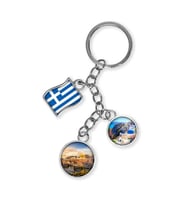 Yunanistan Üçlü Epoksi Metal Çift Taraflı Damla Anahtarlık Greece (Çok Renkli)