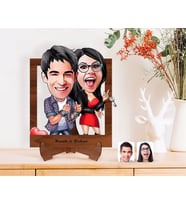 BK Gift Kişiye Özel Sevgililer Karikatürlü Ahşap Standlı 3D Biblo-1 (Beyaz)