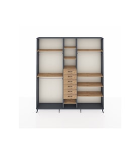 Arges Gardrop 10 Raflı 6 Çekmeceli 3 Askılı 220x30x243 Antrasit-Çam