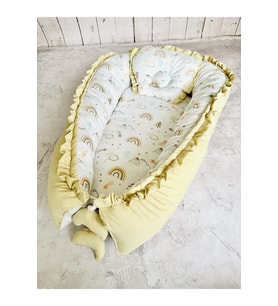 Baby Nest Gökkuşağı Fırfırlı Ortopedik Çift Taraflı Bebek Yatağı Anne Yanı Bebek Yatağı