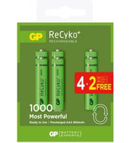 GP AAA 950 mAh Şarjlı İnce Kalem Pil 4+2'li Paket GP100AAAHCE4-2BB