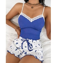Kadın Saks Mavisi İnce Askılı Şortlu Pijama Takımı 5269