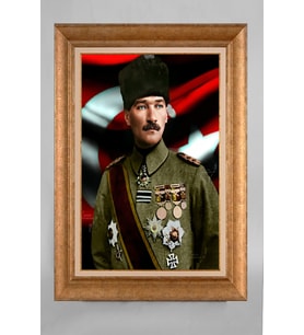 Altın Varaklı Paspartulu Çerçeveli Atatürk Tablo nt938