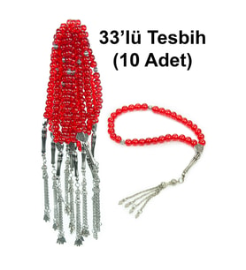 10 Adet 33lü Hac Umre Hediyelik Tesbih - Kırmızı