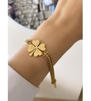 ÇELİK İSİMLİ KİŞİYE ÖZEL BAYAN TASARIM YONCA BİLEKLİK GOLD RENK