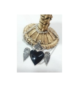 BLACK HEART FEATHERS KOLYE KALP SİYAH GOTİK (Gümüş)