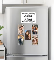 Kişiye Özel Yazılı ve 5 Fotoğraflı 6'lı Aile Magnet Seti Yeni Ev Hediyesi İsimli Dekoratif 6 Parça Resimli Magnet Fotoğraflı Buzdolabı Magnet