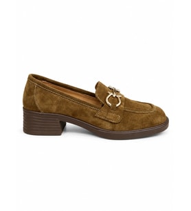 MYFİT SHOES 041 KADIN HAKİKİ DERİ AKSESUARLI KISA TOPUK AYAKKABI TARÇIN SÜET