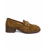 MYFİT SHOES 041 KADIN HAKİKİ DERİ AKSESUARLI KISA TOPUK AYAKKABI TARÇIN SÜET
