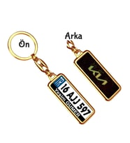 Kişiye Özel Kia Simli Altın Logo Tema Plaka Anahtarlık (Altın)