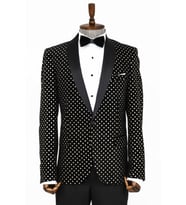 Nokta Desenli Slim Fit Siyah Erkek Smokin Ceket - Wessi