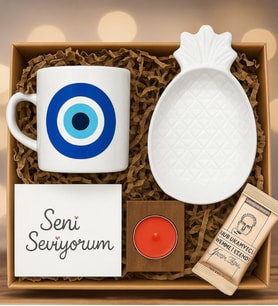 Mavi Boncuklu Fİncan Hediye Kutusu