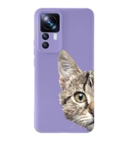 Xiaomi Mi 12T Uyumlu Lansman Kılıf Catface Tasarımlı İçi Kadife Kapak-Lila (Şeffaf)