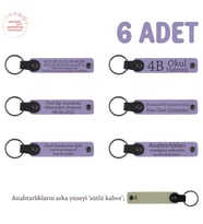 Evlilik Yıldönümü Hediyesi, İsme Özel, 6'lı Hatıra Deri Anahtarlık Set, Mor Menekşe & Sütlü Kahve (Lila - Mor)