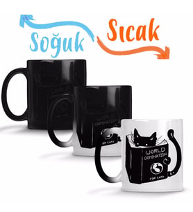 Kitap Okuyan Kedi Cats Sihirli Kupa Bardak Porselen