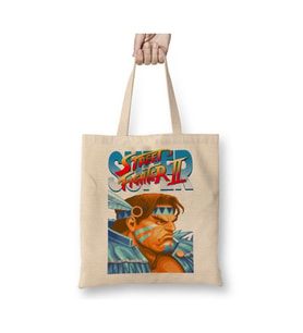 Street Fighter 2 Thunder Hawk 01 Beyaz Bez Çanta Uzun Saplı Alışveriş Çantası Plaj Çantası