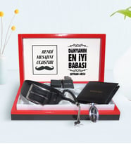BK Gift Kişiye Özel Dünyanın En İyi Babası Tasarımlı Mesajlı Kutuda Cüzdan Kemer Çakmak Tespih ve Anahtarlık Hediye Seti-6