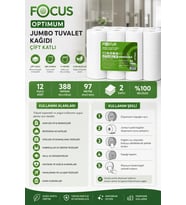 Focus Optimum Jumbo Tuvalet Kağıdı Çift Katlı 388 Yaprak 97 m 12 Adet