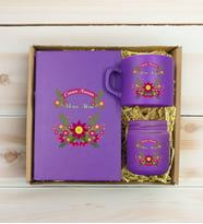 BK Gift Kişiye Özel İsimli DTF Anne Temalı Mor Defter & Kahve Fincanı & Mum Hediye Seti-6, Anneye Hediye, Anneler Günü Hediyesi