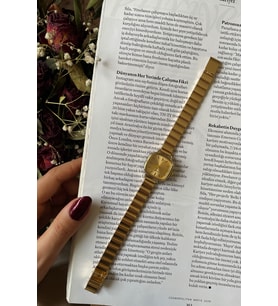 KADIN GOLD ÇELİK BLOK KORDON HEDİYELİK KOL SAATİ