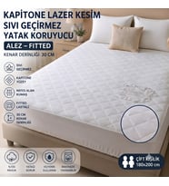 TRUYTOWEL Kapitone Lazer Kesim Sıvı Geçirmez Yatak Koruyucu Alez Fitted Lastikli 180x200 cm Çift Kişilik %100 Pamuk
