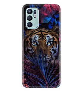 Oppo Reno 6 Kılıf Resimli Desenli Baskılı Silikon Flowers Tiger 1319