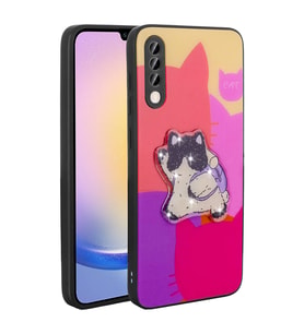 Samsung Galaxy A70 Uyumlu Kılıf Parlayan Kabartmalı İkonik Figürlü Zore Amas Silikon Kapak (Mor)