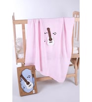Babyhola Kız Erkek Bebek Triko Battaniye Kutulu Hediyelik Sevimli Hayvanlar 3 Boyutlu Gitar Figürü 2009 (Pembe)