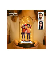 Kişiye Özel Sarı Kırmızı Taraftar Çift Fanus  Karikatür Figürlü Işıklı Biblo