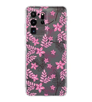 Samsung Galaxy S20 Ultra  Kamera Korumalı Kapak Floral Pembe Tasarımlı  Şeffaf Kılıf