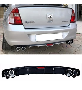 Renault Clio Symbol Siyah Difüzör 4 Krom Egzoz Görünümlü Difizör Arka Ek Body Kit 2000-2012