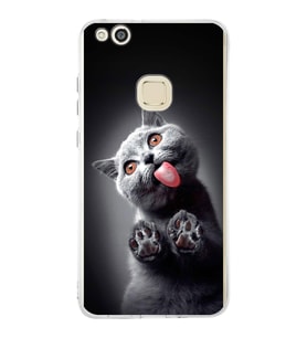 PrintiFy Huawei P10 Lite ile Uyumlu 1mm Slim Fit Kedi 2 050c Baskılı Şeffaf  Kılıf