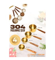 4 lü Ölçü Kabı 304 Paslanmaz Çelik Masif Ahşap Saplı 721744