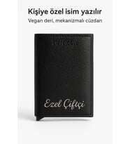 Kişiye Özel Baskılı Vegan Deri Rfid Mekanizmalı Siyah Cüzdan