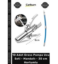 Özel Üretim 10000 PSI M10 Metal Yağlama 10 Adet Gress Pompa Ucu Seti Mandallı 30 cm Hortumlu