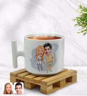 BK Gift Kişiye Özel Sevgililer Karikatürlü T Kulplu Beyaz Middle Kupa Bardak-98