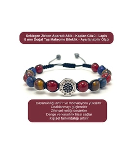 SERTİFİKALI Zirkon Aparatlı Akik - Kaplan Gözü - Lapis - 8mm Doğal Taş Bileklik Ayarlanabilir Ölçü