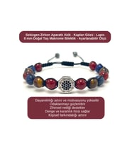 SERTİFİKALI Zirkon Aparatlı Akik - Kaplan Gözü - Lapis - 8mm Doğal Taş Bileklik Ayarlanabilir Ölçü