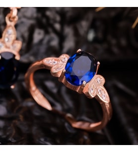 925 Ayar Gümüş Safir Taşlı Lotus Yüzük