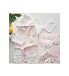 Kız Bebek Somon Havlu Bornoz Set 826 0 3 Yaş