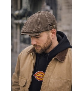 Stonewash Flat Cap Şapka – Ayarlanabilir Tokalı Newsboy Cap - Rustic Oak (Kahverengi)