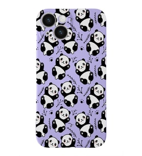 Apple iPhone 14 Uyumlu Lansman Kılıf Panda Tasarımlı İçi Kadife Kapak-Lila (Şeffaf)