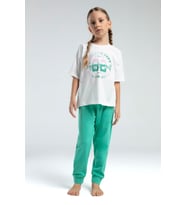 Toontoy Kız Çocuk Önü Baskılı Pijama Takım (Yeşil)