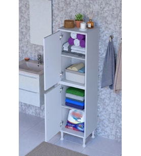 Eliusta Nuve Geniş Depolama Alanlı Dolap 40 cm Banyo/Mutfak Çok Fonksiyonlu 40x138x32,5 cm Saklama Dolabı (Beyaz)