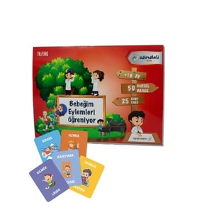 Bebeğim Eylemleri Öğreniyor Kartları Eylem Kartları Türkçe İngilizce 50 Fiil Kart Seti