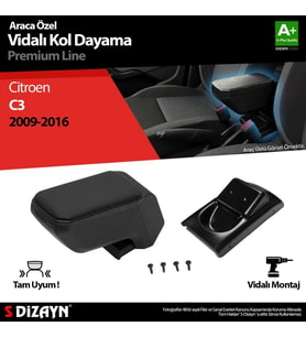 Citroen C3 Uyumlu Kol Dayama Kolçak ABS Vidalı Siyah 2009-2016 A+Kalite Parça