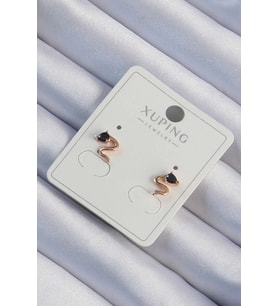 Xuping Rose Renk Siyah Zirkon Taşlı Kıvrımlı Küpe - TJ-BKP9443